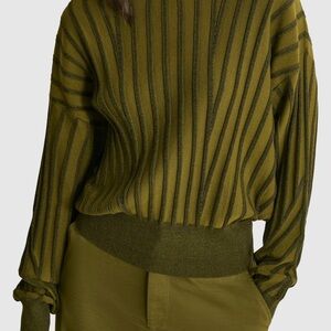DKNY Chic Olive Striped Sweater for Women